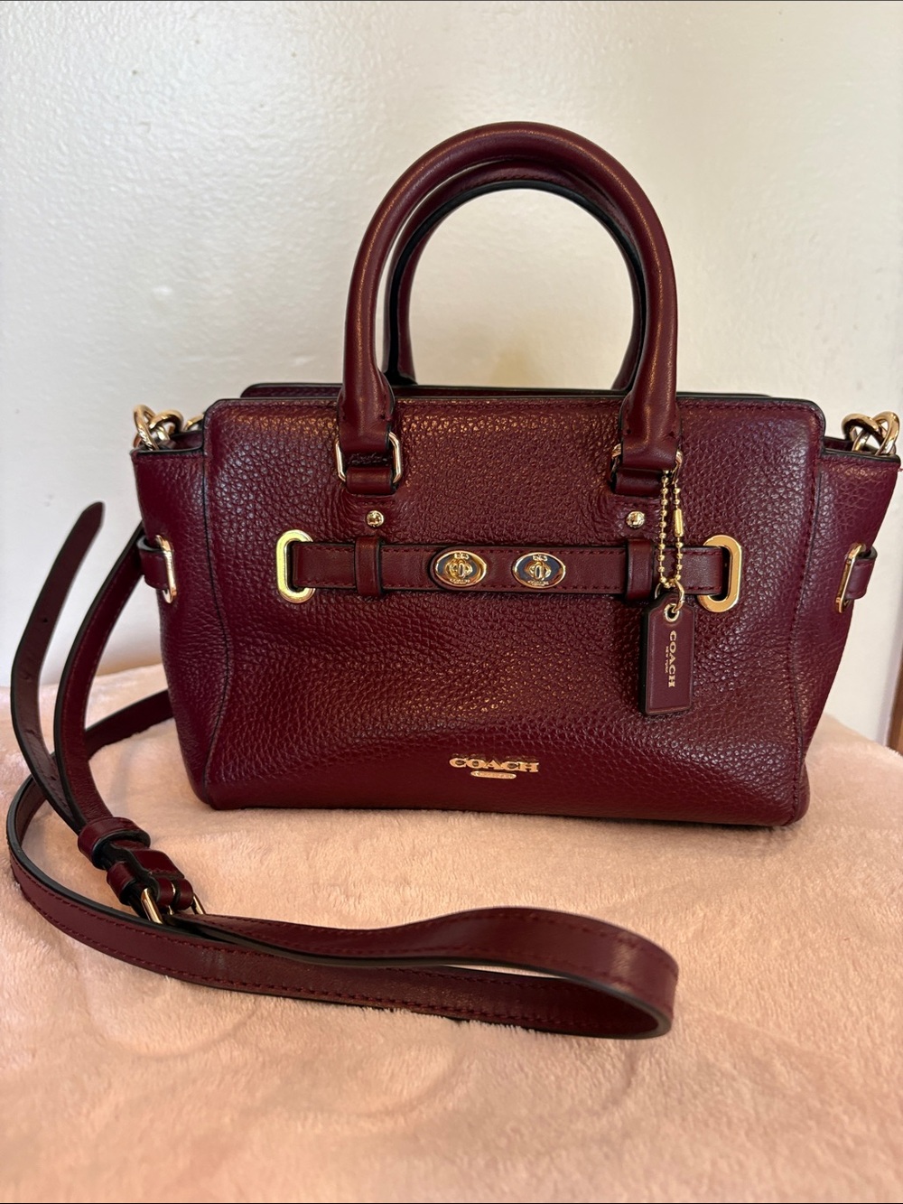 Coach Mini Blake Carryall F37635 Burgundy Pebbled Leather Crossbody Satchel